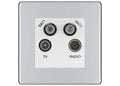 BG Screwless Polished Chrome TV/FM/2x SAT Quadplex Socket – Grey Insert
