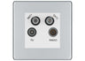 BG Screwless Polished Chrome TV/FM/2x SAT Quadplex Socket – Grey Insert by British General (BG-FPCTVFMSAT2W)