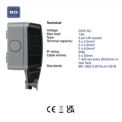 BG WP21 Nexus Storm | IP66 1 Gang 13A Neon Switched Socket by British General (BG-WP21)