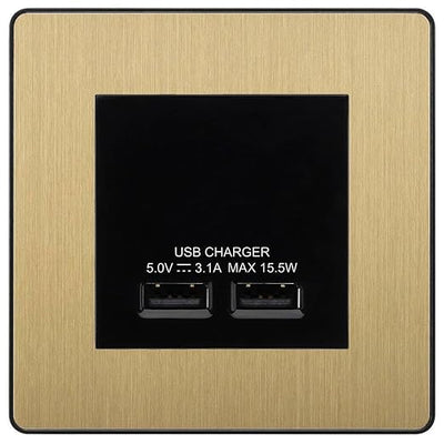 BG Evolve Satin Brass Dual USB Charger 3.1A Output Socket - Black Insert by British General (BG-PCDSBEMS2B+EMUSB3B)