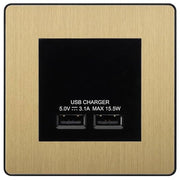 BG Evolve Satin Brass Dual USB Charger 3.1A Output Socket - Black Insert by British General (BG-PCDSBEMS2B+EMUSB3B)
