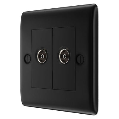 BG Nexus Matt Black Double Isolated Coaxial Socket NFB63 with 35mm Steel Back Box