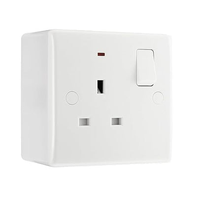 BG Electrical 13A 1 Pole Neon Switched Socket White & 50mm Pattress Back Box by British General (BG-825+877)