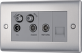 BG NBS69 Nexus Quadplex Tv/fm/sat (X2)+return & 1 Gang Tel-screened Brushed Steel