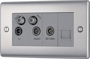 BG NBS69 Nexus Quadplex Tv/fm/sat (X2)+return & 1 Gang Tel-screened Brushed Steel by British General (BG-NBS69-Shopify-SA_1)