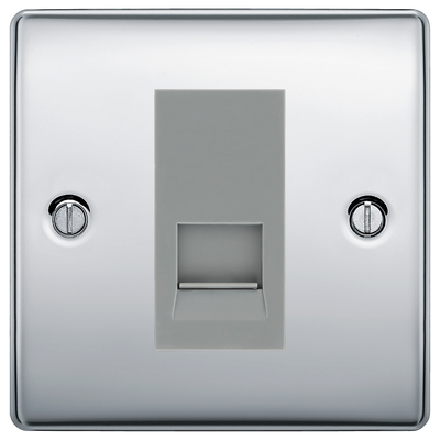 BG Nexus Polished Chrome Single Secondary Telephone Socket, Screw Terminal - Grey Insert by British General (BG-NPCEMS1+EMBTSSG)