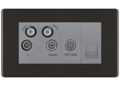 BG Screwless Black Nickel Quadplex Combination TV Socket FBN69G by British General (BG-FBN69G)