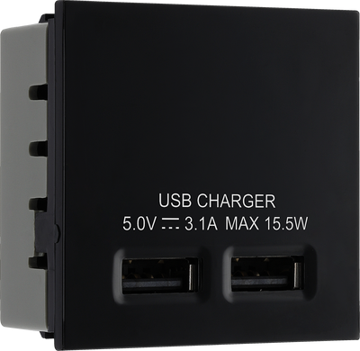 BG EMUSB3B Black 2x 3.1A USB-A 2 Module Euro Module USB Charger