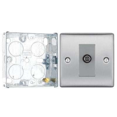 BG Nexus Brushed Steel Single Satellite Socket NBS64 with 25mm Steel Back Box by British General (BG-NBS64+HGS02)