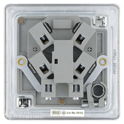 BG Screwless Polished Chrome 13A Unswitched Spur + Cable Outlet FPC55 with 25mm Steel Back Box