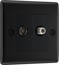 BG NFB65 Nexus Metal Matt Black 2 Gang Satellite & Co-axial Socket - Black Insert