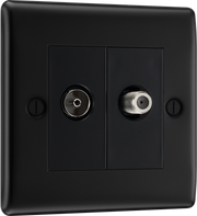 BG NFB65 Nexus Metal Matt Black 2 Gang Satellite & Co-axial Socket - Black Insert by British General (BG-NFB65-Shopify-SA_1)