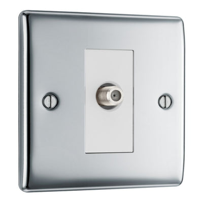 BG Nexus Polished Chrome 1 Gang Satellite Socket NPC64 with 35mm Steel Back Box