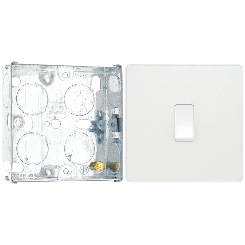BG Evolve Pearlescent White 20A 16AX Intermediate Light Switch PCDCL13W with 25mm Steel Back Box