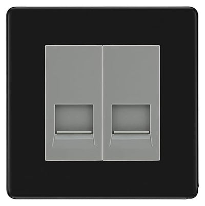 BG Screwless Matt Black Double RJ11 Telephone Socket FFBRJ112 - Grey Insert by British General (BG-FFBRJ112G)