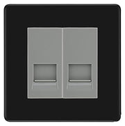 BG Screwless Matt Black Double RJ11 Telephone Socket FFBRJ112 - Grey Insert by British General (BG-FFBRJ112G)