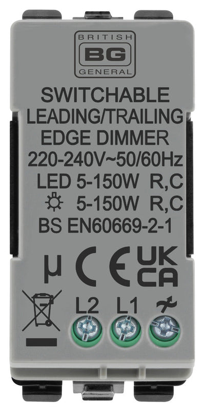 BG RFBDLT Nexus Grid | Matt Black | 2-Way Intelligent Dual Mode Dimmer Module by British General (BG-RFBDLT)