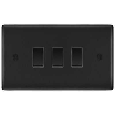 BG Matt Black 3 Gang Intermediate Light Switch Custom Grid Switch by British General (BG-NEXUS-MB-3G-CUSTOM-3x-INT-SWITCH)