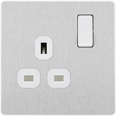 Switches: BG Evolve Brushed Steel Screwless Switches & Sockets White Insert Range PCDBS12W - Single Light Switch 20A by British General (BG-EVOLVE-BRUSHED-STEEL-PCDBS12W)