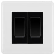 BG White Moulded 2 Gang Intermediate Light Switch Custom Grid – Black Insert by British General (BG-Nexus-WM-2G-Combo-2x INT-BL)