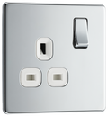 BG FPC21W Nexus Screwless Flat-Plate Single Switched Plug Socket Polished Chrome White Insert 13A
