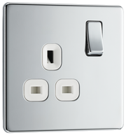 BG FPC21W Nexus Screwless Flat-Plate Single Switched Plug Socket Polished Chrome White Insert 13A