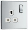 BG FPC21W Nexus Screwless Flat-Plate Single Switched Plug Socket Polished Chrome White Insert 13A by British General (BG-FPC21W-Shopify-SA_1)