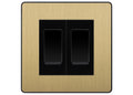 BG Evolve Satin Brass 2 Gang 20AX 2-Way Switch Custom Grid – Black Insert