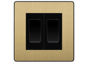 BG Evolve Satin Brass 2 Gang 20AX 2-Way Switch Custom Grid – Black Insert by British General (BG-Evolve-SB-2G-Combo-2x2WAY-BL)