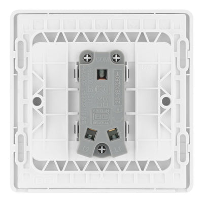 BG Evolve Pearlescent White 20A 2 Way Single Light Switch PCDCL12W with 35mm Steel Back Box
