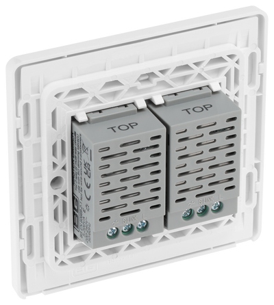 BG PCDBSTDM2W Brushed Steel Evolve 2 Gang 200W Trailing Edge Master Touch Dimmer - White Insert