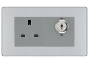 BG Screwless Polished Chrome 13A Double Pole Key Controlled Socket – Grey Inserts by British General (BG-FPCKYSWSG)