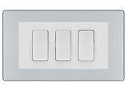 BG Polished Chrome Screwless 3G Switch 1x Intermediate 2x 2 Way Switch - White Insert by British General (BG-SCRL-PC-3G-Combo-2x 2WAY-1x INT-WH)