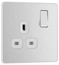 BG PCDBS21W Brushed Steel Evolve 1 Gang 13A Switched Socket Outlet - White Insert