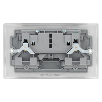 Brushed Steel 2 Gang 13A Switched Double Socket & Surface Pattress Back Box