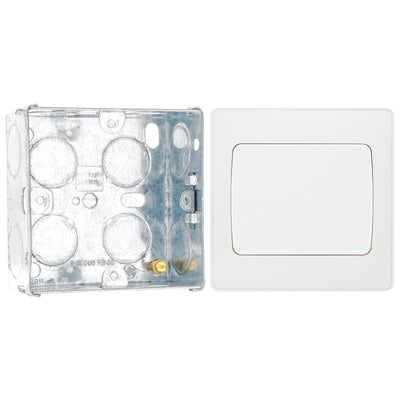 BG Evolve Pearlescent White 1G Wide Rocker Light Switch PCDCL12WW with 35mm Steel Back Box