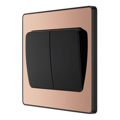 BG Evolve Polished Copper 2G Wide Rocker Light Switch PCDCP42WB with 25mm Steel Back Box