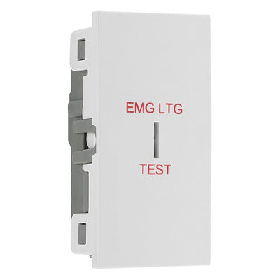 BG Flatplate Screwless Polished Chrome 20AX 2 Way Emergency Lighting Test Key Switch - Key Included - White Insert