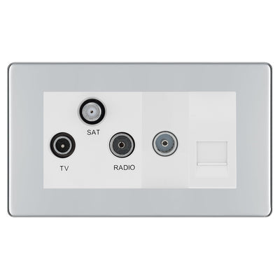 BG Screwless Polished Chrome TV/FM/SAT + Return & 1 Gang Tel - Screened Triplex Socket FPC68W by British General (BG-FPC68W)