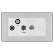 BG Screwless Polished Chrome TV/FM/SAT + Return & 1 Gang Tel - Screened Triplex Socket FPC68W by British General (BG-FPC68W)