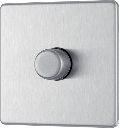BG FBS81P Flatplate Screwless 1 Gang, 2 Way, 400w Brushed Steel Dimmer Switches