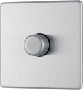 BG FBS81P Flatplate Screwless 1 Gang, 2 Way, 400w Brushed Steel Dimmer Switches