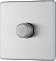 BG FBS81P Flatplate Screwless 1 Gang, 2 Way, 400w Brushed Steel Dimmer Switches by British General (BG-FBS81P-Shopify-SA_1)