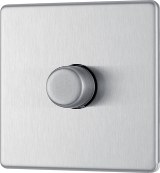 BG FBS81P Flatplate Screwless 1 Gang, 2 Way, 400w Brushed Steel Dimmer Switches by British General (BG-FBS81P-Shopify-SA_1)