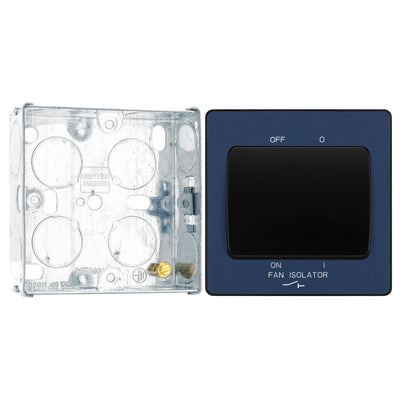 BG Evolve Matt Blue 10A 3 Pole Fan Isolator PCDDB15B with 25mm Steel Back Box