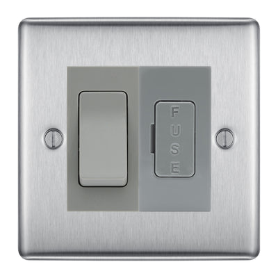 BG Nexus Brushed Steel 2 Way Light Switch & 13A Fused Spur Plate | Grey Insert