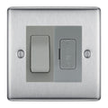 BG Nexus Brushed Steel 2 Way Light Switch & 13A Fused Spur Plate | Grey Insert
