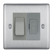 BG Nexus Brushed Steel 2 Way Light Switch & 13A Fused Spur Plate | Grey Insert
