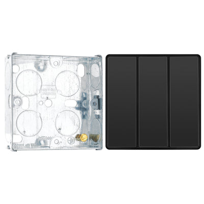 BG Evolve Black Chrome 2 Way Triple Edge to Edge Rocker Switch PCDBC43EB with 25mm Steel Back Box