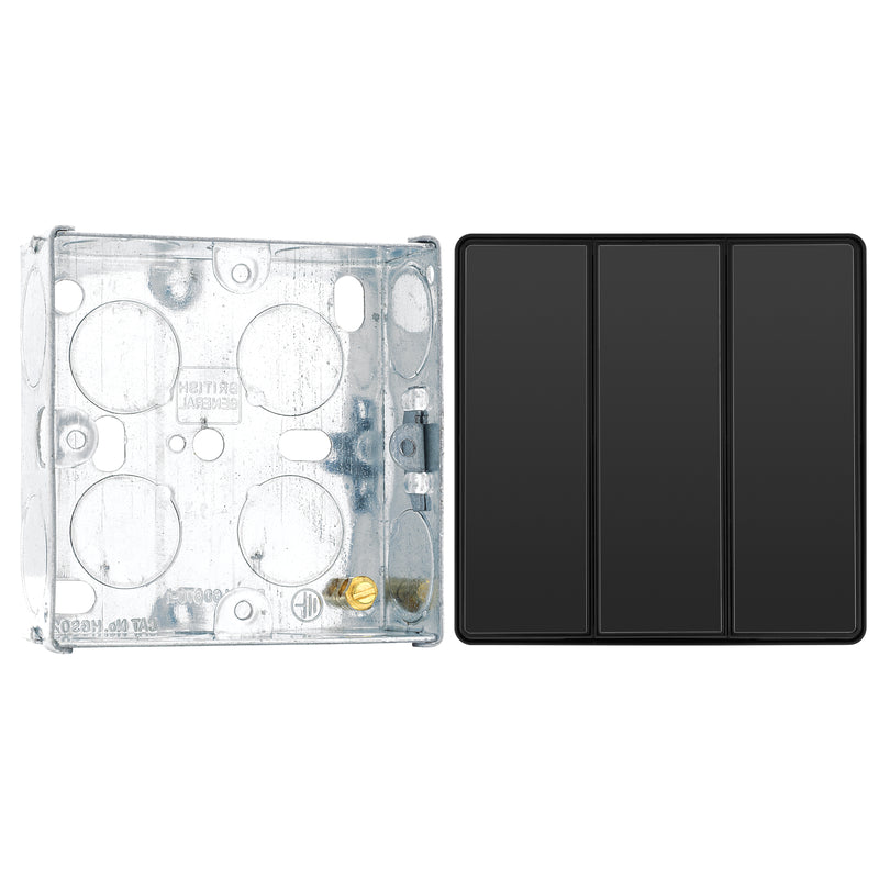 BG Evolve Black Chrome 2 Way Triple Edge to Edge Rocker Switch PCDBC43EB with 25mm Steel Back Box
